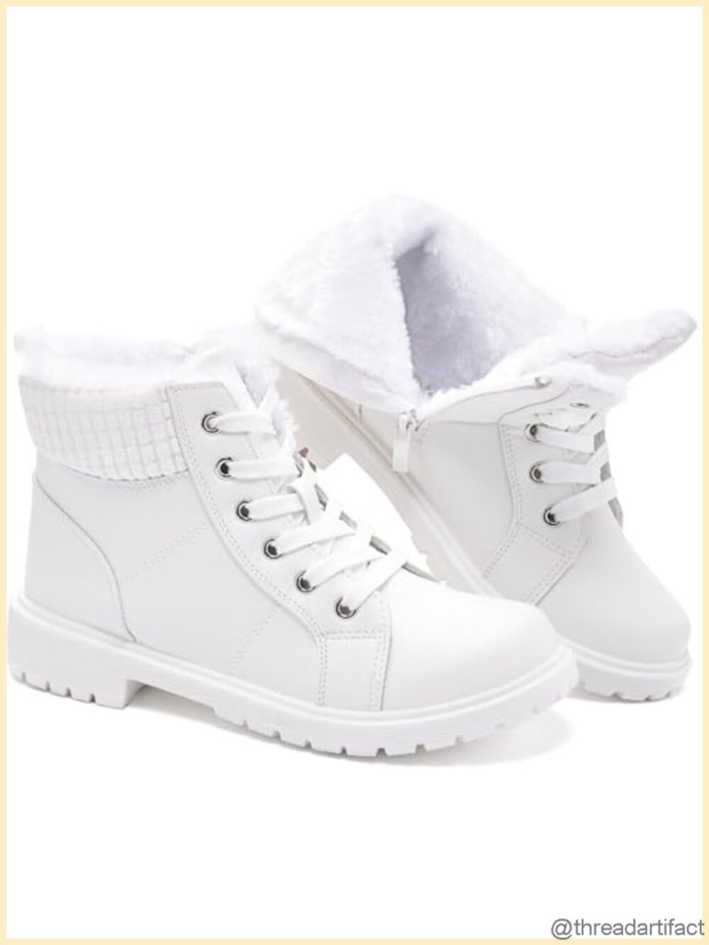 Uoidru Women's Combat Boots Ankle Booties Lace Up Fuzzy Winter Snow Boots